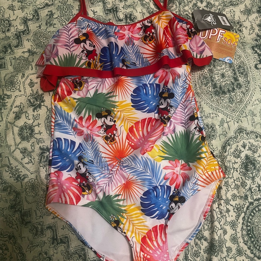 Disney Red and Blue One Piece Swimwear with Tropical Print